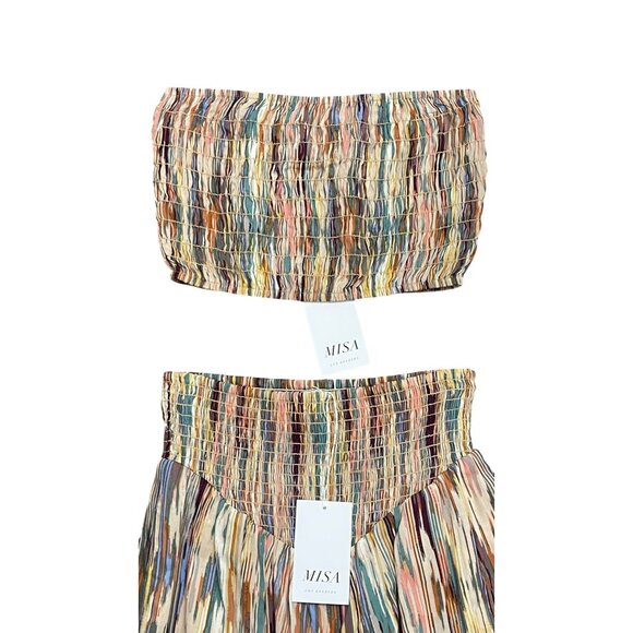 Misa Los Angeles Multicolor Smocked Crop Top & Pants Set Size XS - Picture 2 of 5